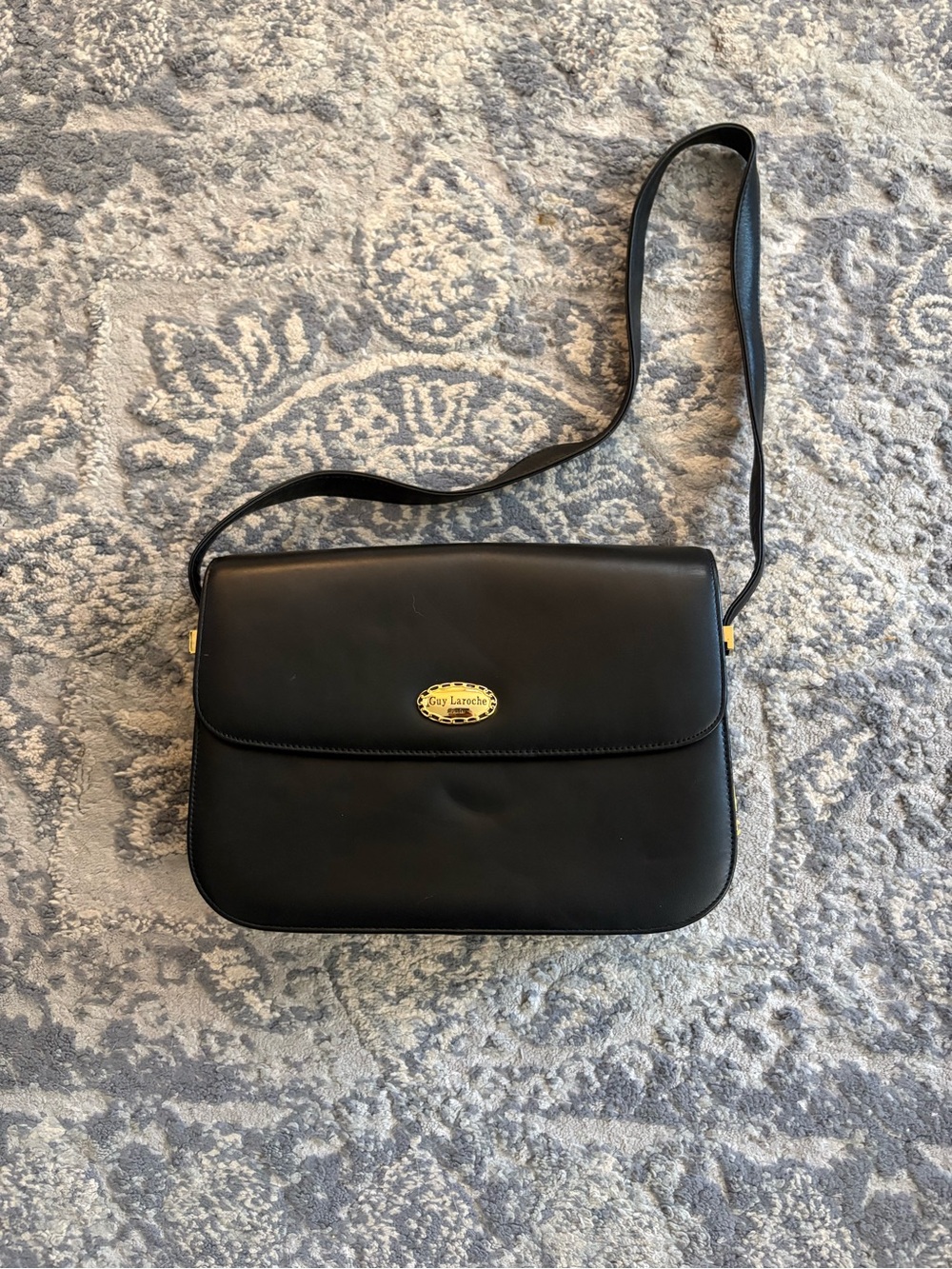 Guy Laroche Paris Black Crossbody Bag with Gold Plaque